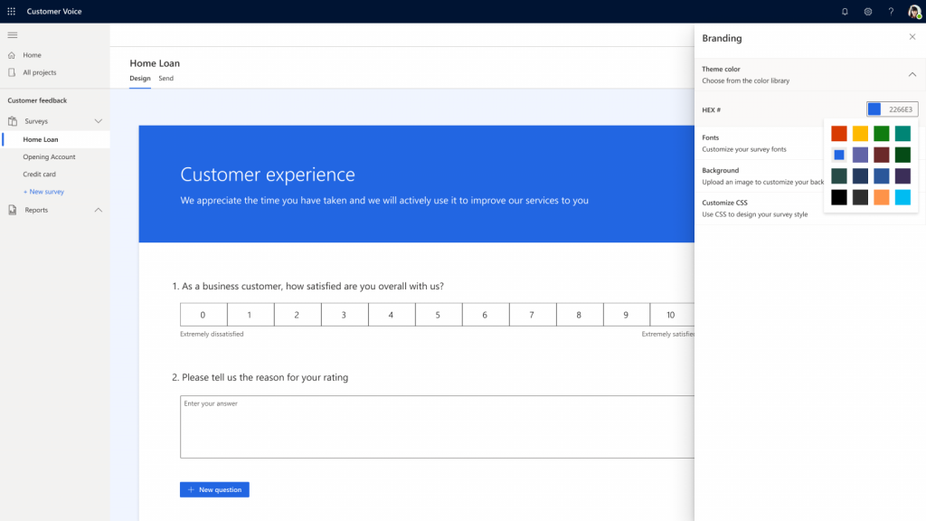 Screenshot Dynamics 365 Customer Voice sjabloon